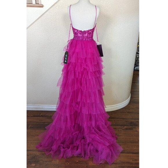 Fuchsia Sequin Corset Tulle Prom Formal Evening Dress 0 - Picture 4 of 6